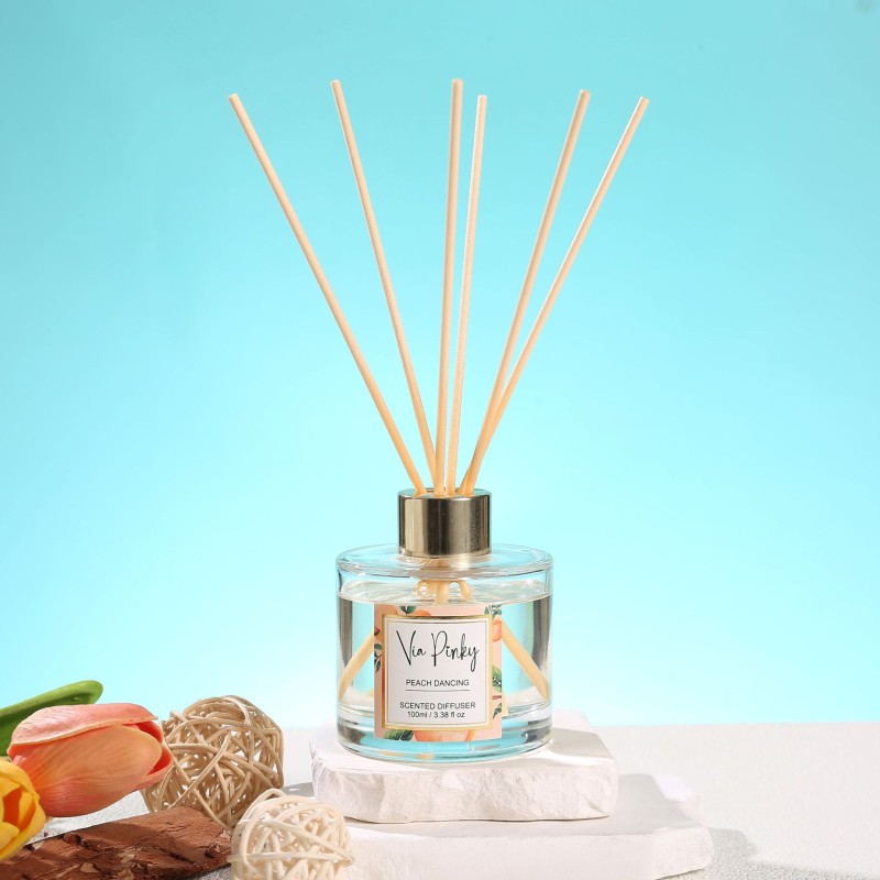 Wholesale100ml Hotel Family High End Custom Logo Glass Reed Diffuser Refreshing Sweet Peach Fruity Fragrance