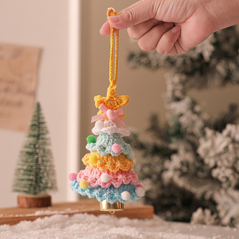 Plush Christmas Ornament Crochet Knit Christmas Tree Mini Decoration Holiday Car Hanging Festive Decor Piece