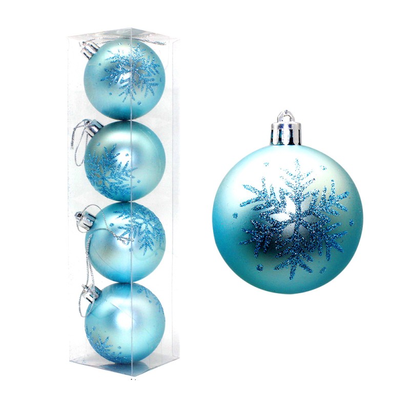 Christmas Decoration Set 5.7cm Lake Blue Snowflake Plastic Spheres Window Hanging Ornaments Festive Display Accents