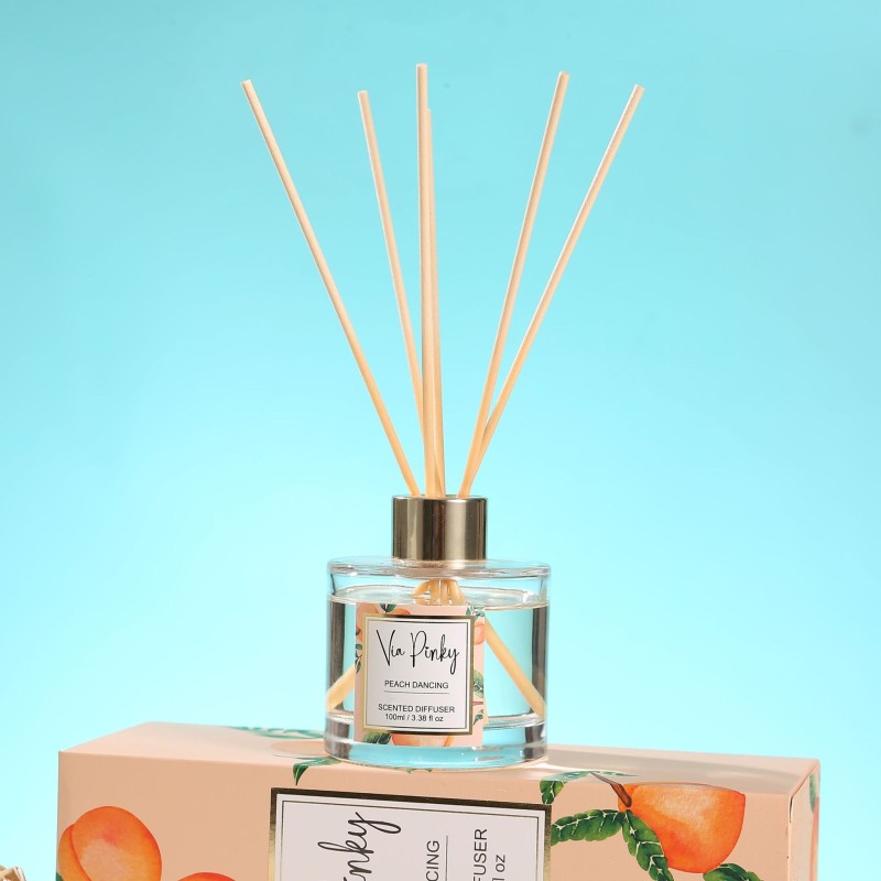 Wholesale100ml Hotel Family High End Custom Logo Glass Reed Diffuser Refreshing Sweet Peach Fruity Fragrance