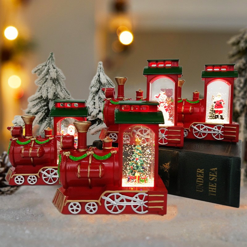 Winter Village Desktop Decoration Snow House Resin Ornaments LED Lighting Miniature Christmas Home Office Displays