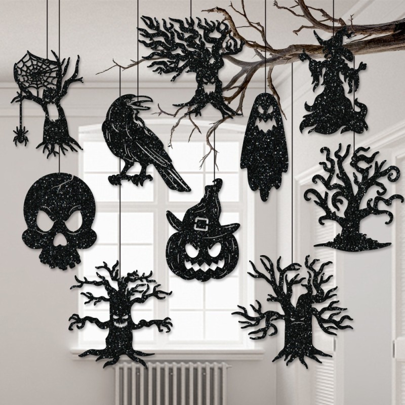 Best Sell Spooky Halloween Decor Spider Web Black Cat Hanging Black Bat Door Decoration Pumpkin Ghost Pendant Corner Decoration
