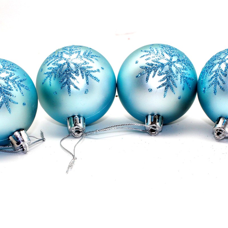 Christmas Decoration Set 5.7cm Lake Blue Snowflake Plastic Spheres Window Hanging Ornaments Festive Display Accents