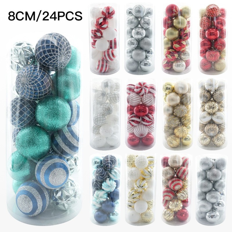 Christmas Ornament 8cm Plastic Decorations Party Hanging Orbs Traditional Bucket Kit Electroplated Spheres Festive Display