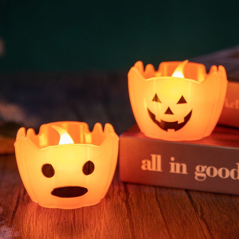 Halloween LED Ghost Face Pumpkin Lantern Electronic Flameless Candle Light Home Decor Party Props