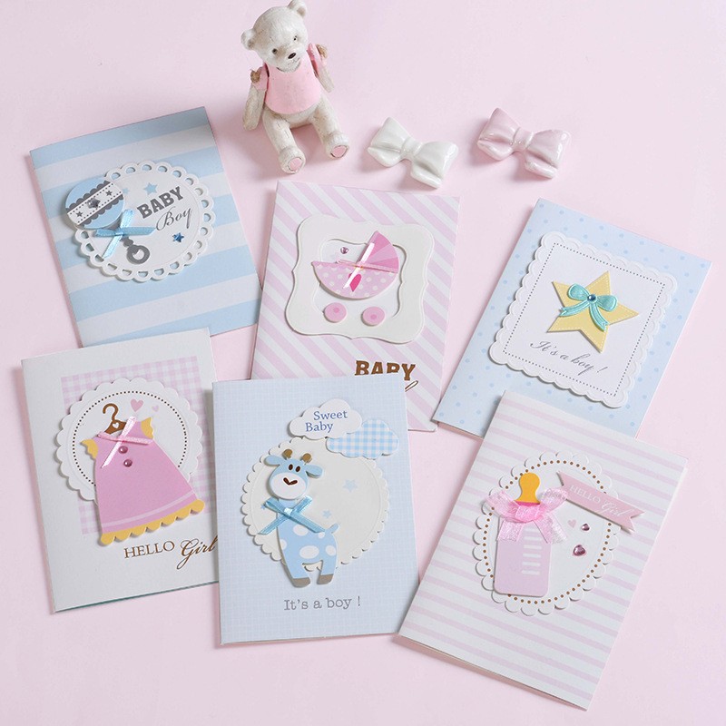 Cute Mini Baby Boy Girl Interactive Baby Blessing Card Invitation Baby Born Greeting Card  Ceremony Invitation