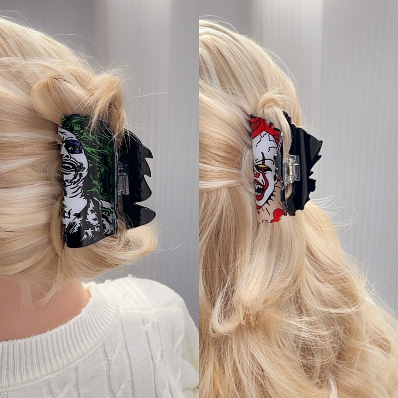New Arrival Halloween Design Hairpin Horror Series Acrylic Hair Claw Bat Little Ghost Hair Card Girls Women's Hair Claw