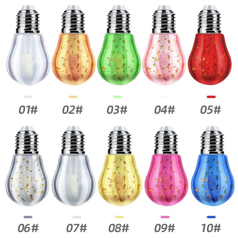 Custom Makeup Fruit Flavor Mini Light Bulb 8ML Lip Glaze Honey Gold Foil Colors Changing 10 Colors Lip Gloss