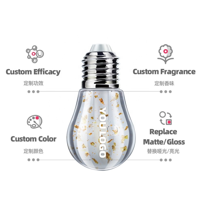 Custom Makeup Fruit Flavor Mini Light Bulb 8ML Lip Glaze Honey Gold Foil Colors Changing 10 Colors Lip Gloss