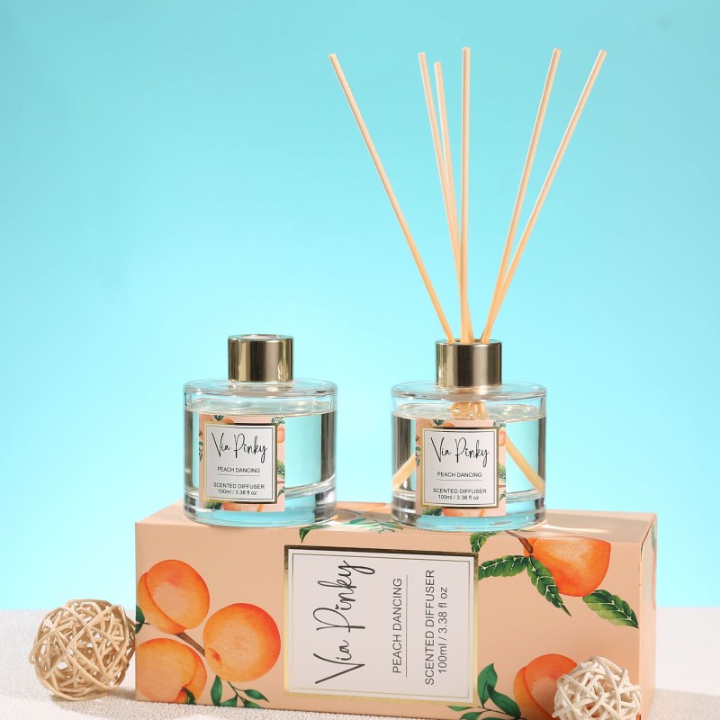 Wholesale100ml Hotel Family High End Custom Logo Glass Reed Diffuser Refreshing Sweet Peach Fruity Fragrance