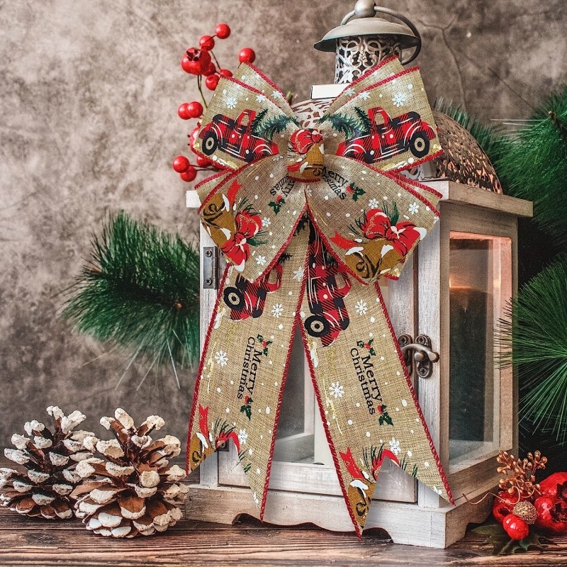 Christmas Wired Edge Burlap Plaid Design DIY Gift Wrapping Decorative Wire Edged Wreath Holiday Bows Party Decoration