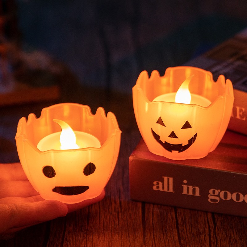 Halloween LED Ghost Face Pumpkin Lantern Electronic Flameless Candle Light Home Decor Party Props
