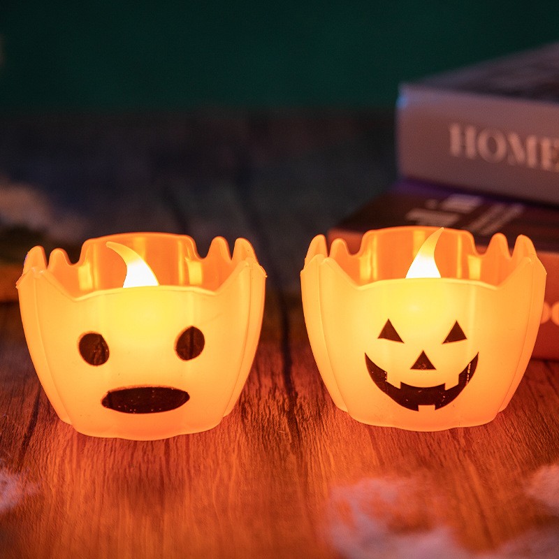 Halloween LED Ghost Face Pumpkin Lantern Electronic Flameless Candle Light Home Decor Party Props
