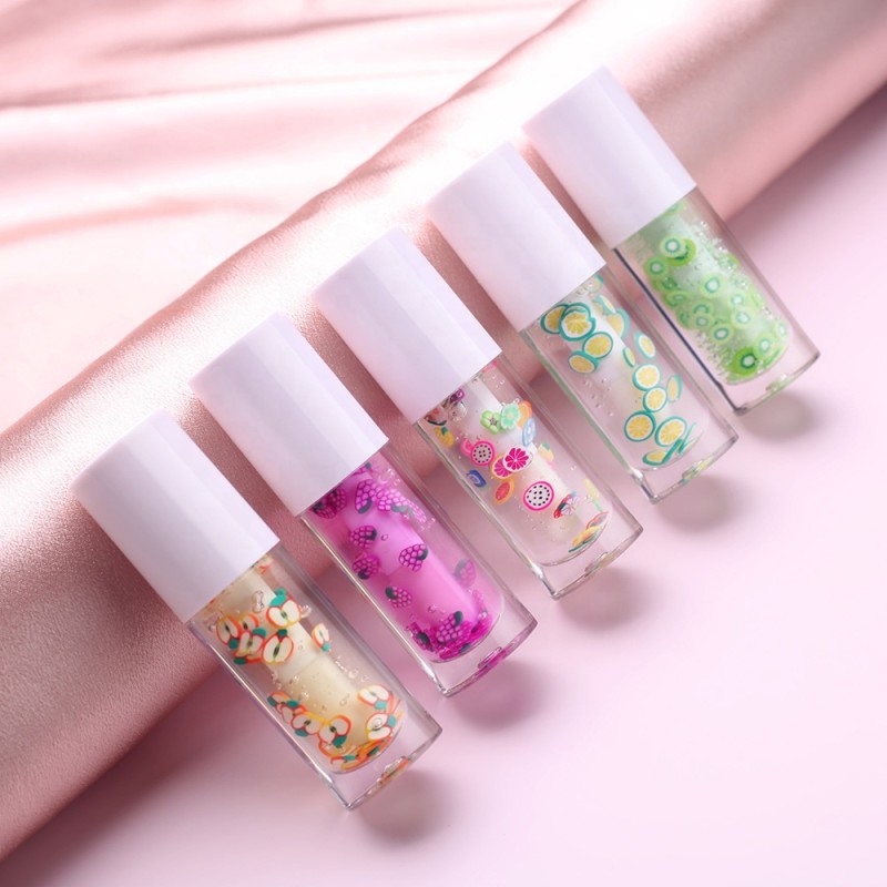 Custom Large Brush Head Fruit Transparent Lip Gloss Moisturizing Gold Leaf Lip Glaze 16 Colors Lip Oil