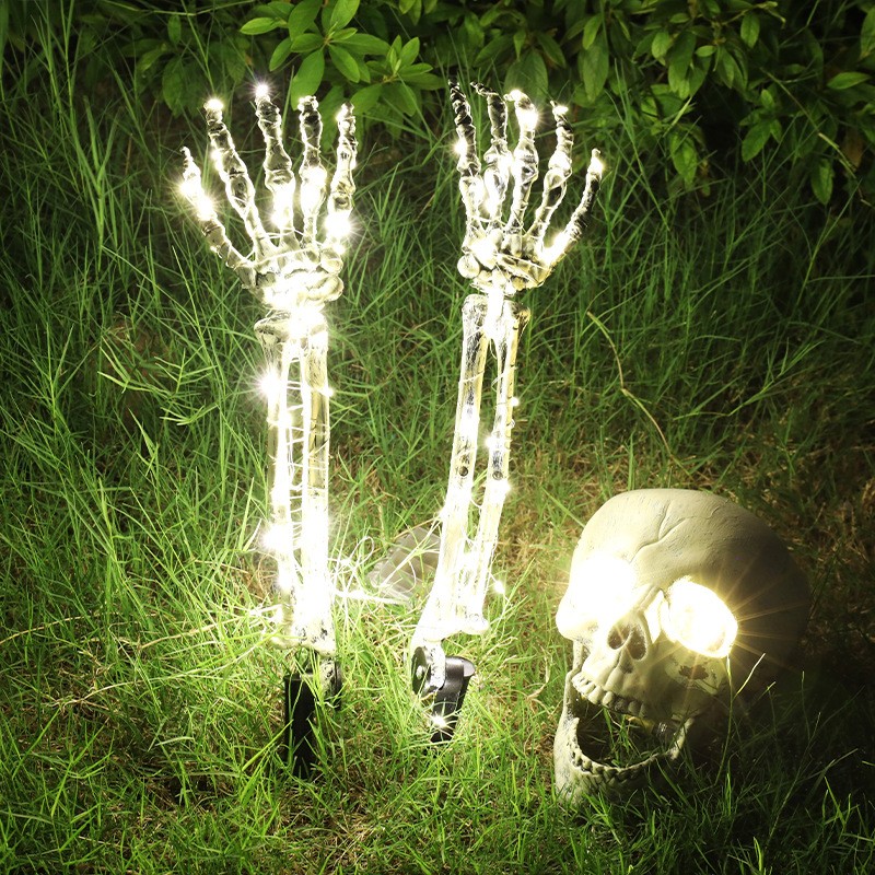 Halloween Festival Horror Style Garden Decoration Prop Creative Light up Glitter Ghost Hands Bone Spooky Atmosphere