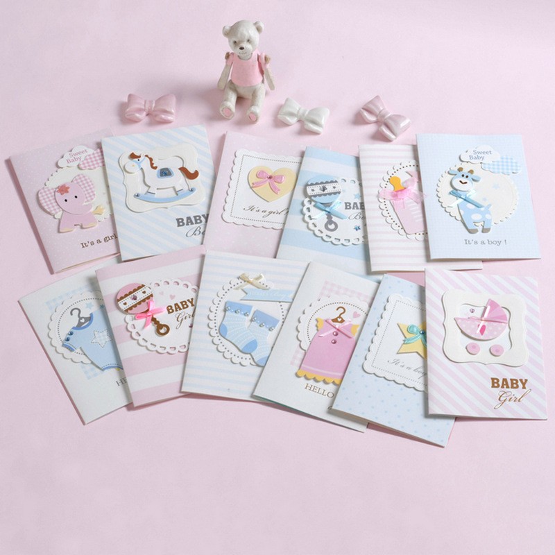 Cute Mini Baby Boy Girl Interactive Baby Blessing Card Invitation Baby Born Greeting Card  Ceremony Invitation