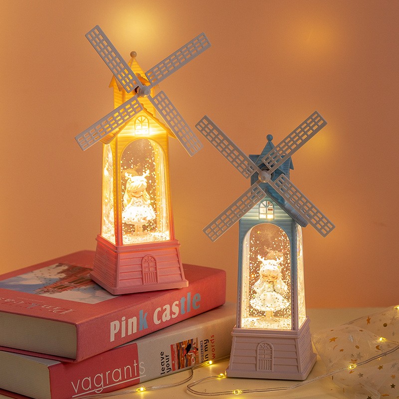 Creative Party Decoration Props LED Luminous Snow Crystal Lamp Windmill Bedroom Home Bedside Table Ornaments