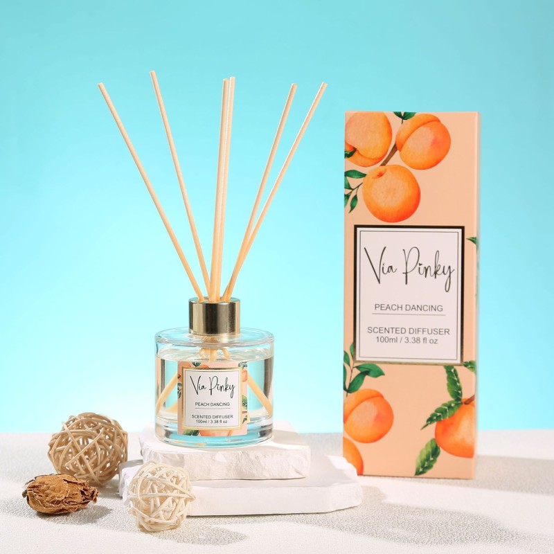 Wholesale100ml Hotel Family High End Custom Logo Glass Reed Diffuser Refreshing Sweet Peach Fruity Fragrance