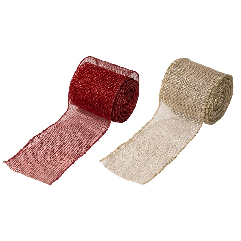 Red Mesh Satin Combination Christmas Ribbon Roll DIY Tree Decorations Gift Wrapping Bows and Holiday Crafting Supplies