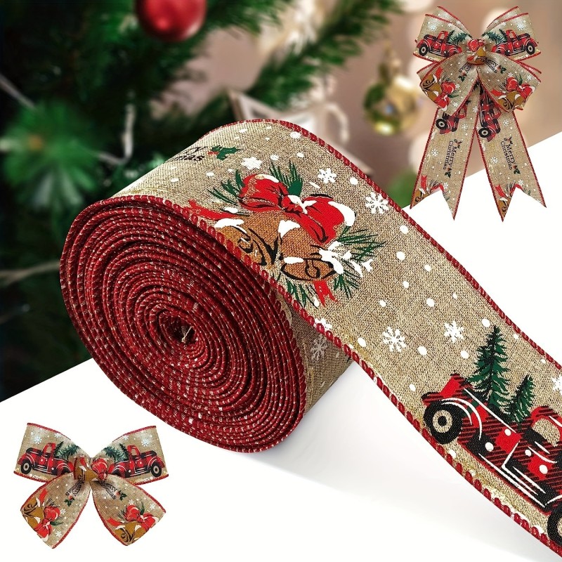 Christmas Wired Edge Burlap Plaid Design DIY Gift Wrapping Decorative Wire Edged Wreath Holiday Bows Party Decoration
