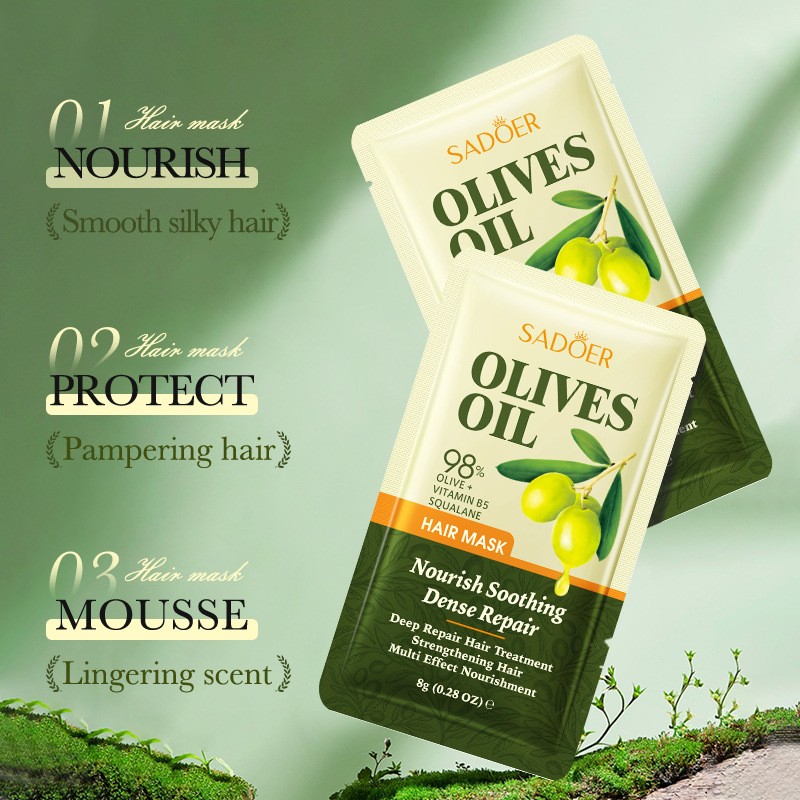 Hot-selling Olive Oil Repair Soft Nourishing Hair Mask Moisturizes Hair and Gently Repairs Damaged Hair. Portable Bag
