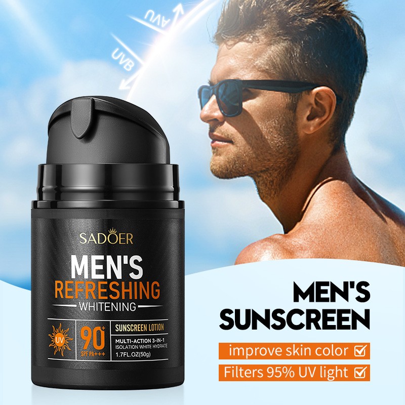 Hot-selling Three-in-one Isolation White Hydrate Men's Refreshing Whitening Sunscreen Lotion to Improve Skin Tone Cream