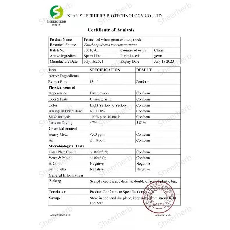 Spermidine Powder Supplier - 98% Wheat Germ Extract
