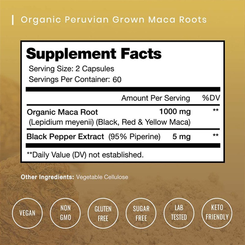 Maca Root Capsules Factory - Vegan Energy Mood Enhancement
