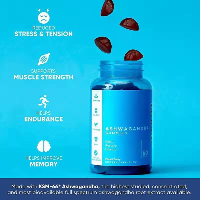 South African Ashwagandha Gummies Cross-Border Supply Herbal Supplements With Drunk Eggplant & Apple Cider Vinegar Flavors