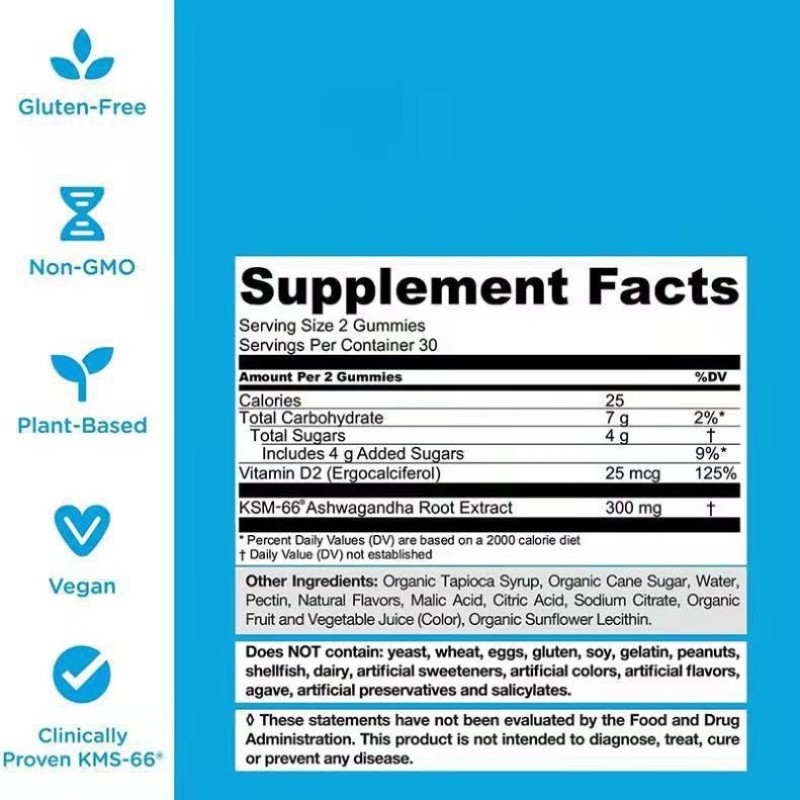 South African Ashwagandha Gummies Cross-Border Supply Herbal Supplements With Drunk Eggplant & Apple Cider Vinegar Flavors
