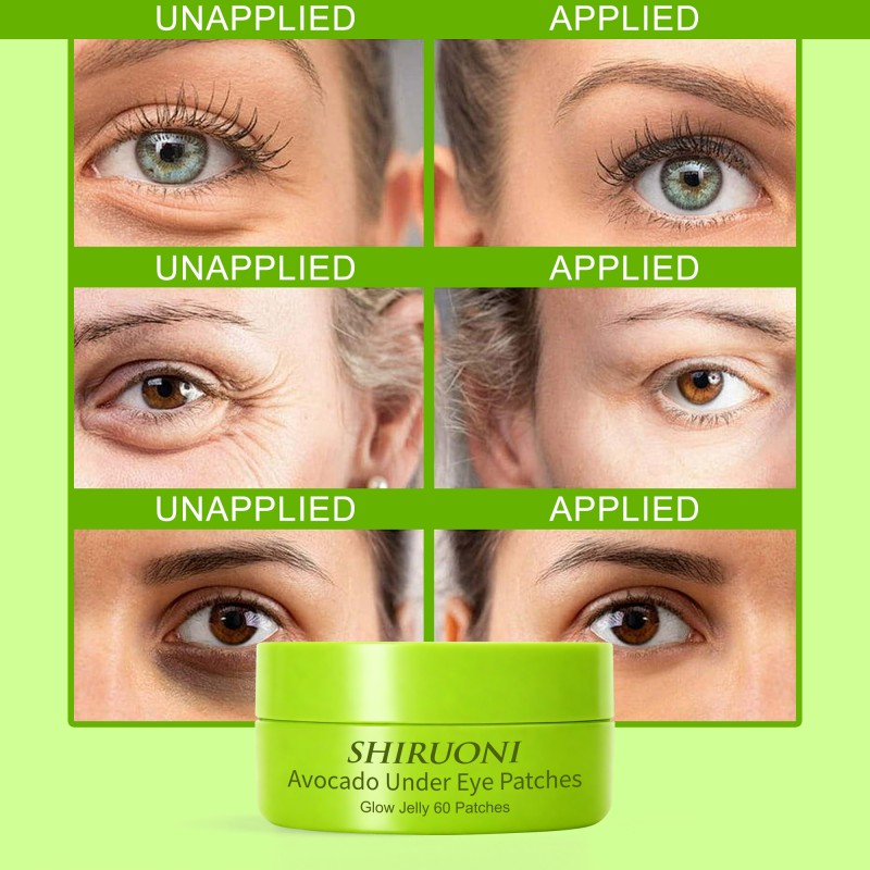 60 Patches Under Eye Mask Pads Glow Jelly Soothing Lighten Dark Circles Calming Reduce Puffiness Avocado Under Eye Patches