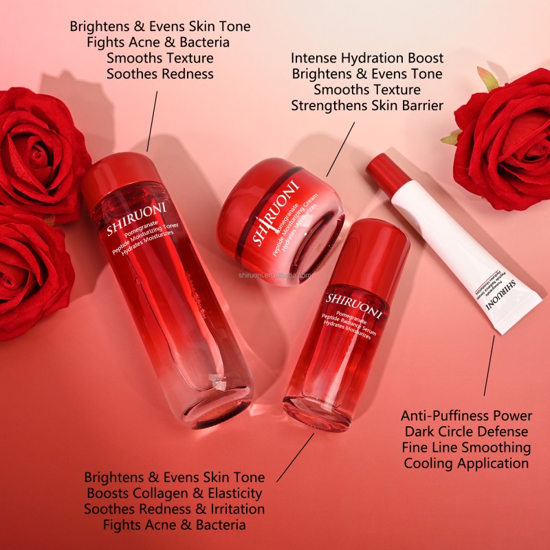 OEM Toner Serum Eye Cream Face Cream Moisturizes Hydrates Brightening Chamomile Shea Butter Caffeine Pomegranate Skin Care Set