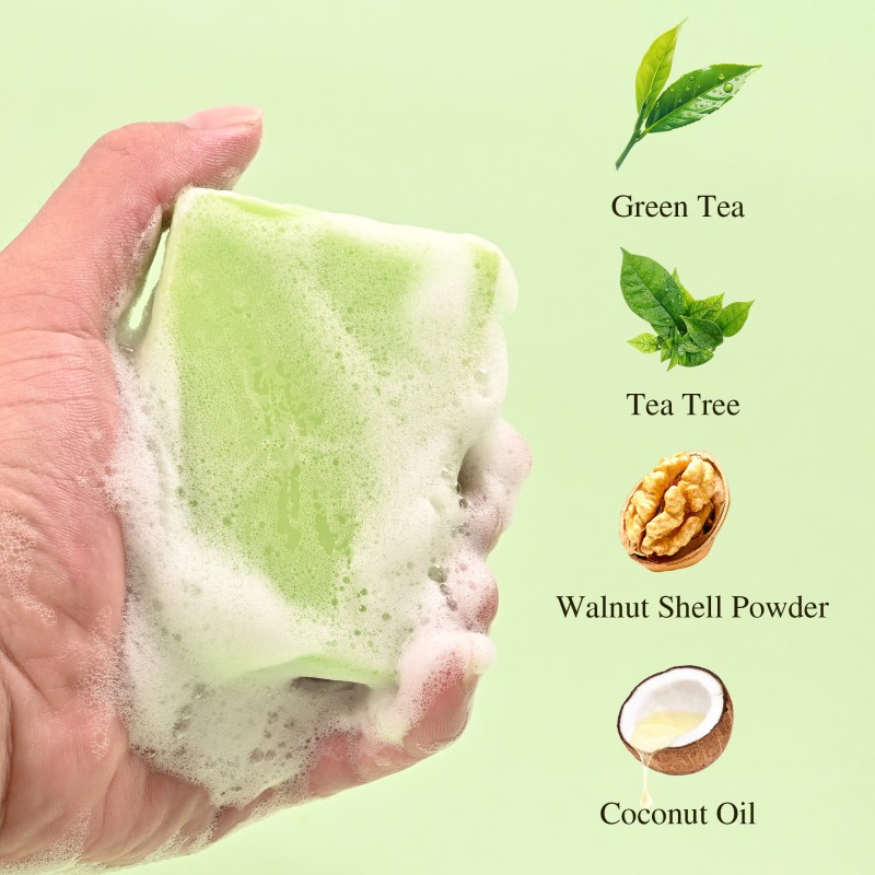 Free Sample Body Soap Gentle Exfoliation Odor Removal Soothing Deep Cleansing Green Tea Detox Underarm Whitening Soap