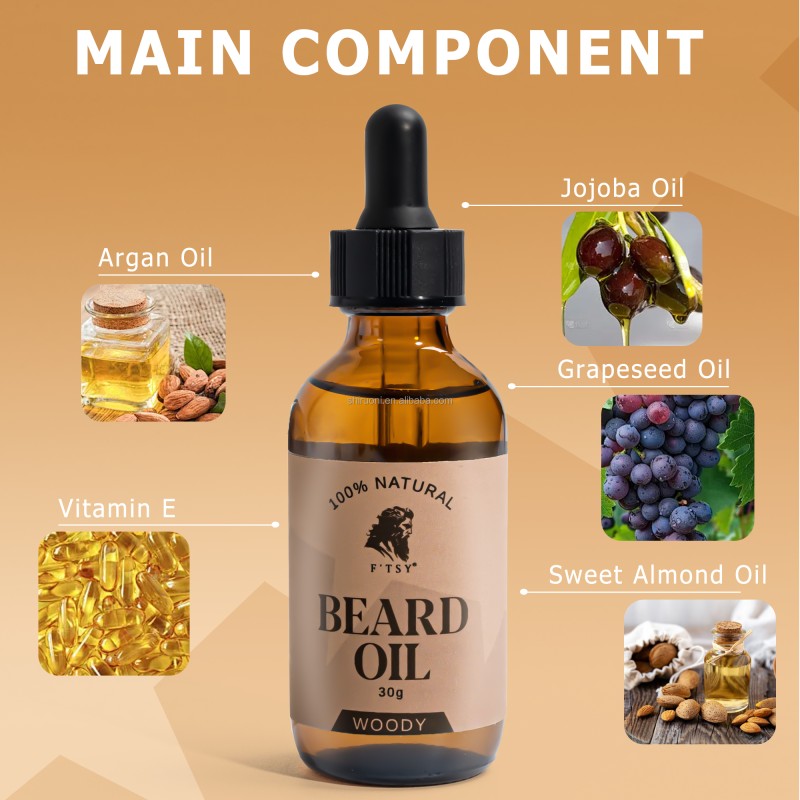 Orgainc Beard Oil Balm  Moisturizer Dry Damaged Nourishing Men Beard Care Beeswax Grapeseed Jojoba Argan Oil Beard Balm Oil Set