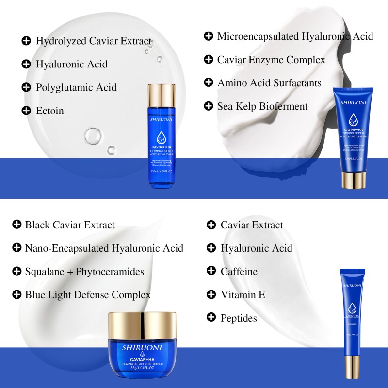 Custom Deep Cleaning Cleanser Moisturizing Toner Eye Cream Moisturizer Caviar Skincare Anti Aging Skin Care Set