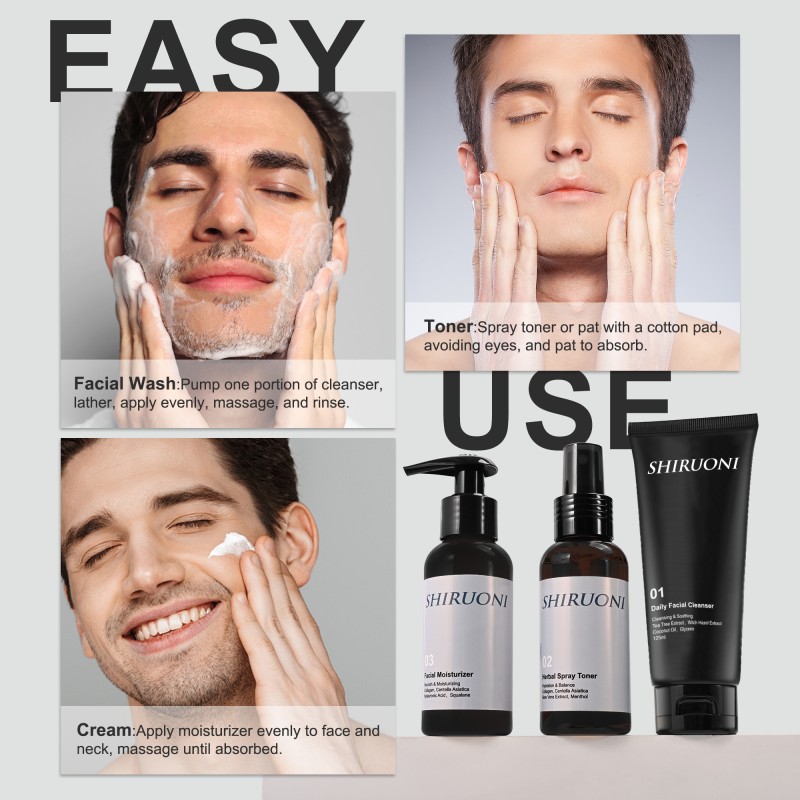 Private Label Cleansing Soothing Face Wash Moisturizing Toner Centella Tea Tree Skin Care Set for Men