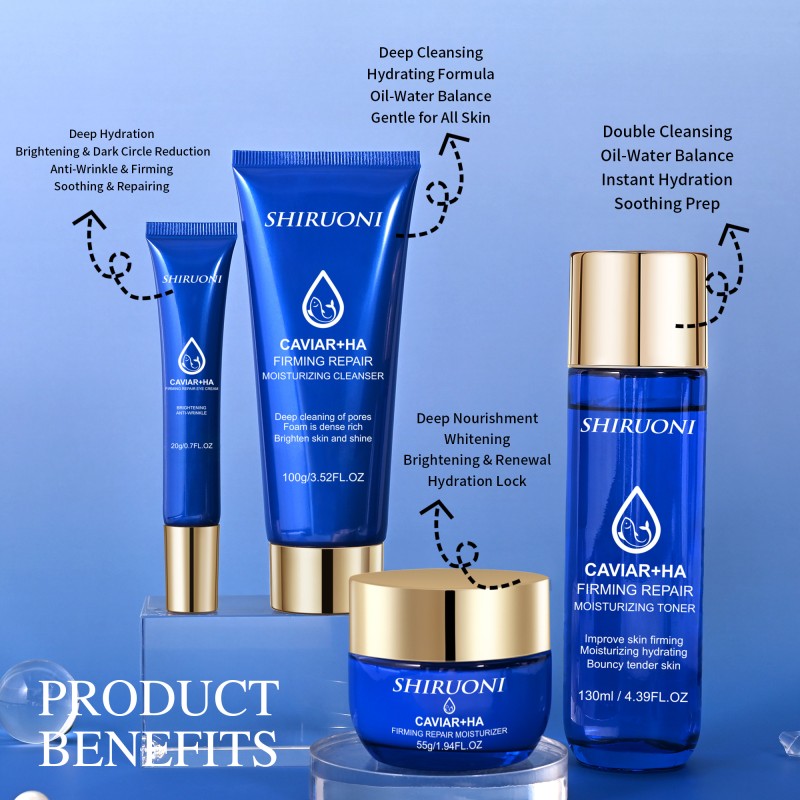 Custom Deep Cleaning Cleanser Moisturizing Toner Eye Cream Moisturizer Caviar Skincare Anti Aging Skin Care Set