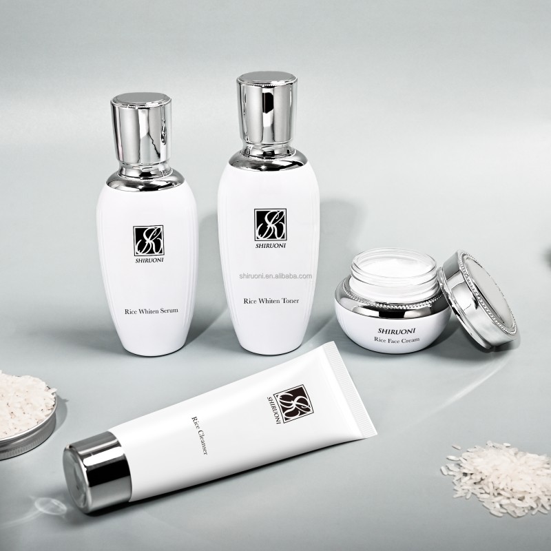 Private Label Korean Daily Brightening Rice Skin Care Set Face Toner Serum Nourishing Facial Moisturizer Cream Kit