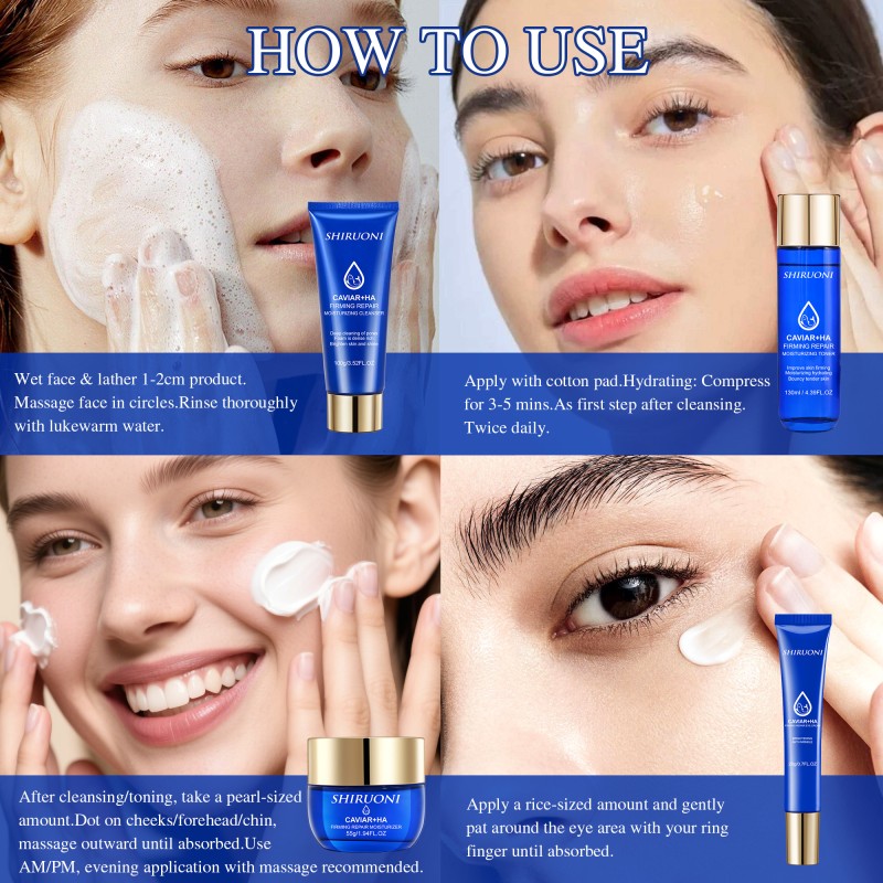 Custom Deep Cleaning Cleanser Moisturizing Toner Eye Cream Moisturizer Caviar Skincare Anti Aging Skin Care Set