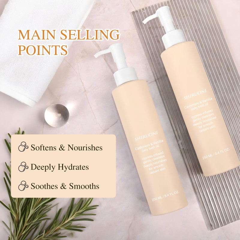 Private Label Cashmere Vanilla Bath Oil Gently Cleanses Deeply Nourishes Smooth Radiant Skin Vanilla Shea Butter Body Bath Oil
