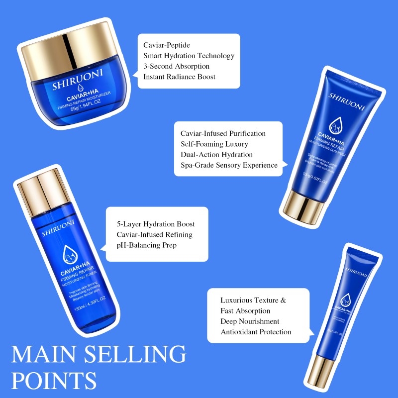 Custom Deep Cleaning Cleanser Moisturizing Toner Eye Cream Moisturizer Caviar Skincare Anti Aging Skin Care Set