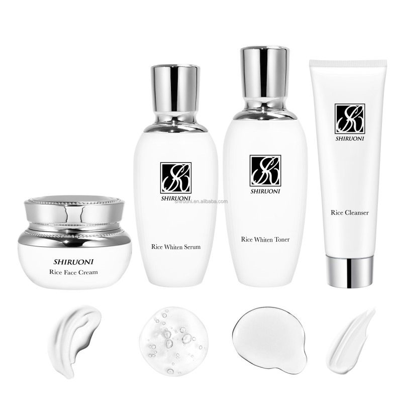 Private Label Korean Daily Brightening Rice Skin Care Set Face Toner Serum Nourishing Facial Moisturizer Cream Kit