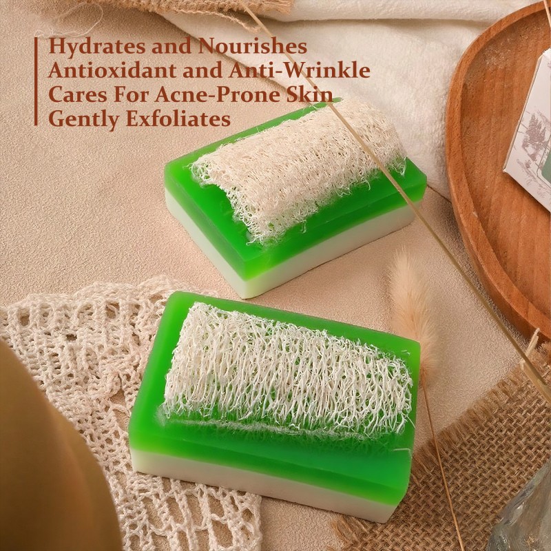 OEM Natural Vegan Loofah Soap Bar Olive Oil Coconut Oil Nourishes Antioxidant Gently Exfoliates Skin Care Loofah Bar Soap