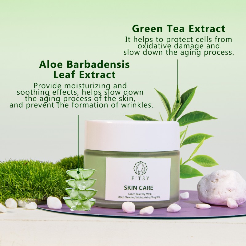 Private Label Natural Organic Deep Cleansing Oil Control Detox Aloe Vera Green Tea Matcha Face Clay Mask