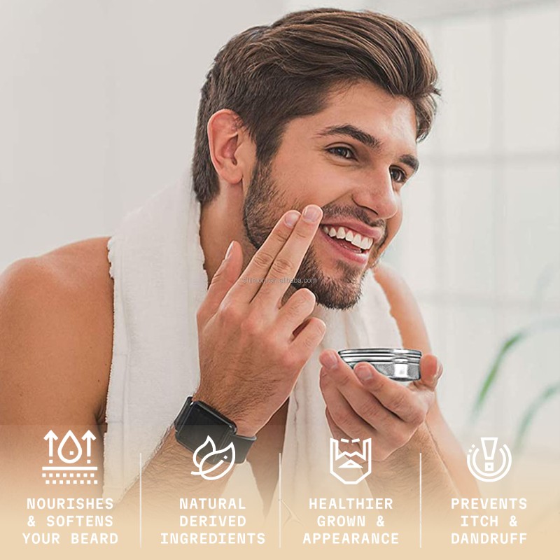 Orgainc Beard Oil Balm  Moisturizer Dry Damaged Nourishing Men Beard Care Beeswax Grapeseed Jojoba Argan Oil Beard Balm Oil Set