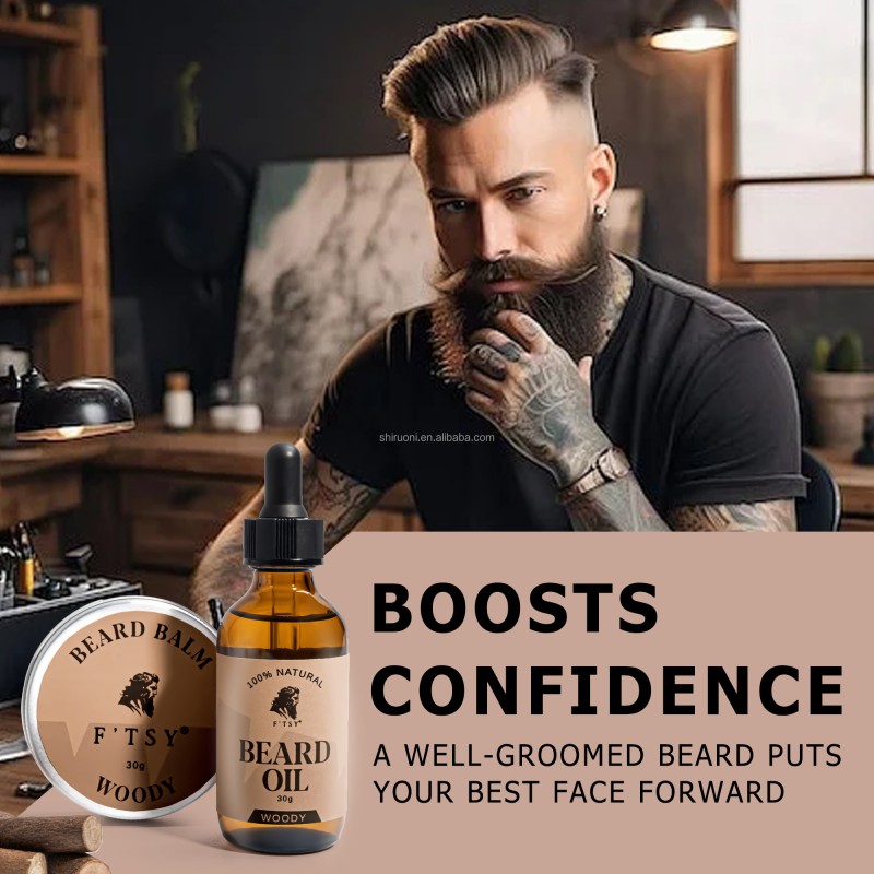 Orgainc Beard Oil Balm  Moisturizer Dry Damaged Nourishing Men Beard Care Beeswax Grapeseed Jojoba Argan Oil Beard Balm Oil Set