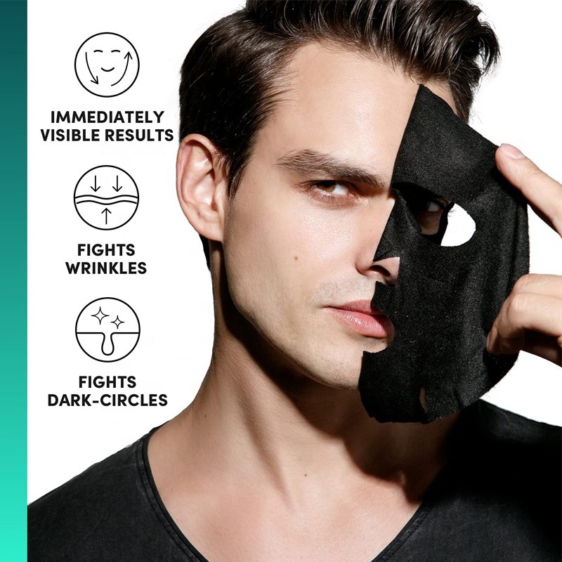 Custom LOGO Bamboo Charcoal Vitamin B3 Hydrating and Moisturizing Face Sheet Mask for Men Facial Care