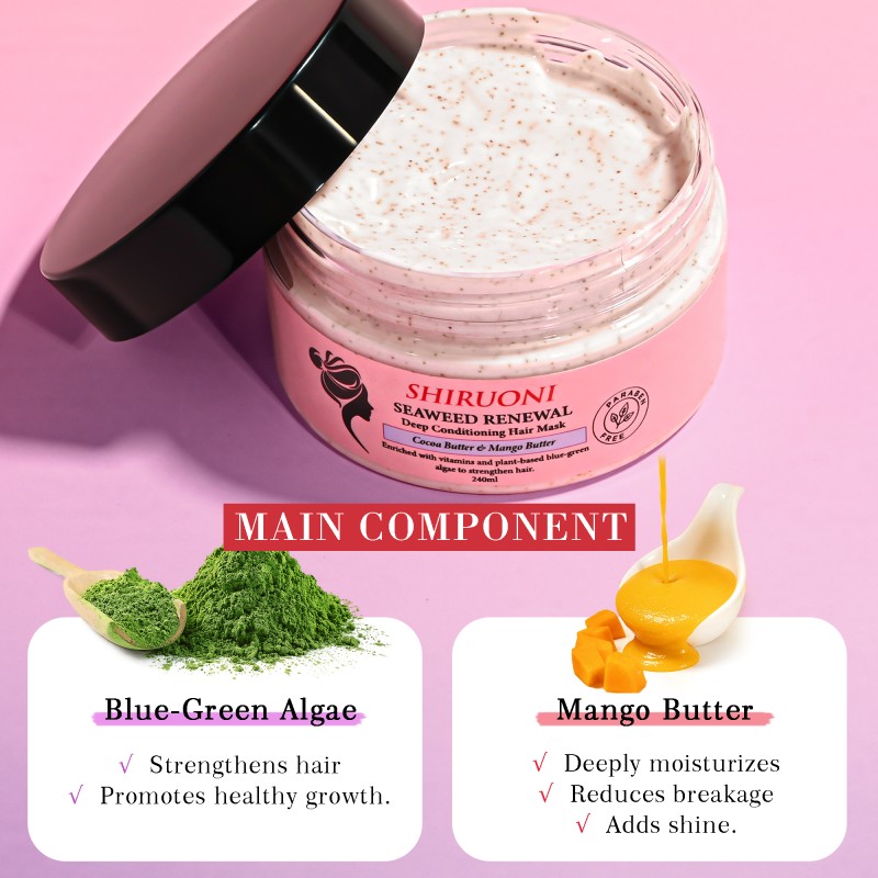 OEM ODM Wholesale Seaweed Renewal Deep Conditioning Hair Mask Nourishing Cocoa Butter Mango Butter for Curly Hair