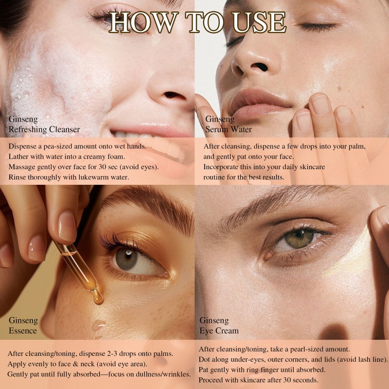 Custom Ginseng Whitening Cream Serum for Face Anti Wrinkles Ginseng Cleanser Brightening Skin Care Set