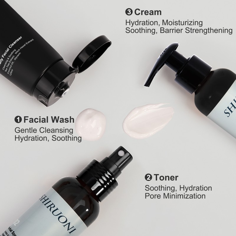 Private Label Cleansing Soothing Face Wash Moisturizing Toner Centella Tea Tree Skin Care Set for Men